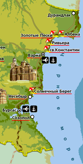 Карта черноморских курортов Болгарии Карта черноморских курортов Болгарии