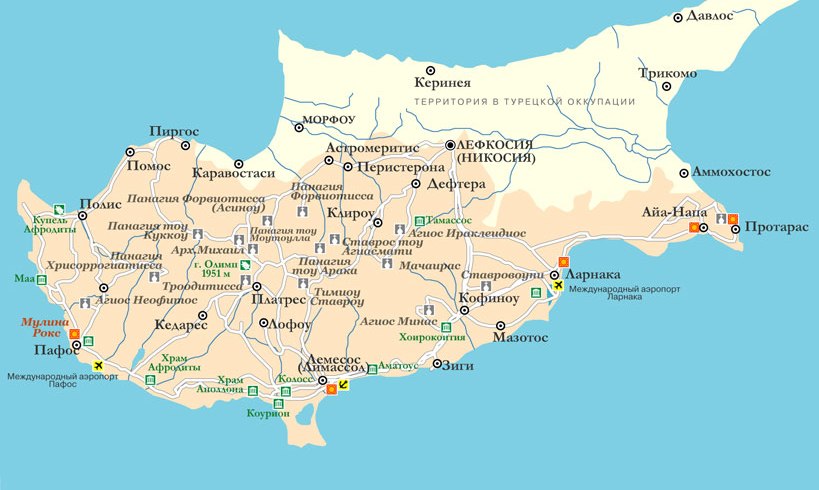 Карта курортов Кипра Карта курортов Кипра