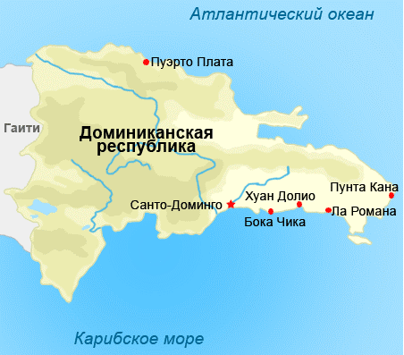 Карта курортов Доминиканы Карта курортов Доминиканы