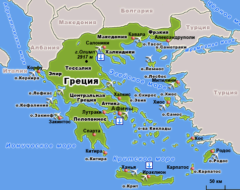 Карта курортов Греции Карта курортов Греции